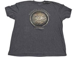 Game of Thrones HBO T-Shirt  Winter is Coming Stamped Stark Wolf New NWT 2XL XXL
